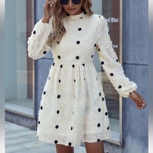 EUC Polka Dot Print Lantern Sleeve Fuzzy Dress Sz L